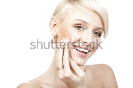 Foto stock: Beleza · retrato · sorridente · mulher · jovem · creme