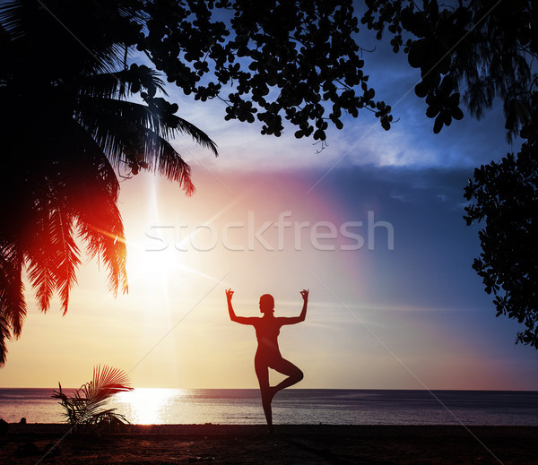 Flexible woman training on a beach Stock photo © konradbak
