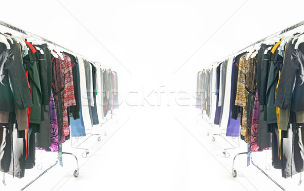 Kleiderbügel stehen glücklich Mode Shirt Kleidung Stock foto © konradbak