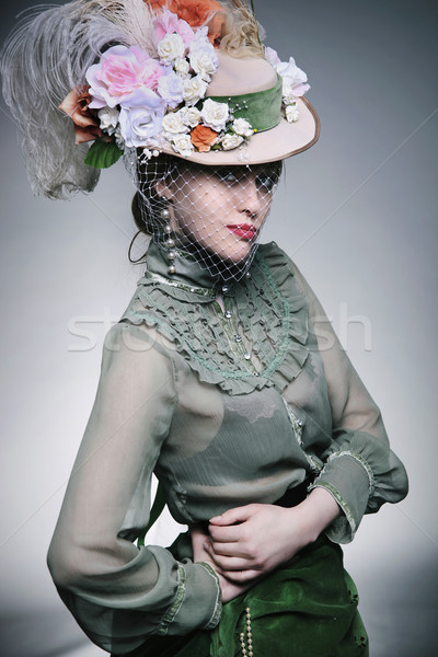 Mode Schönheit posiert Blume Hände Blatt Stock foto © konradbak