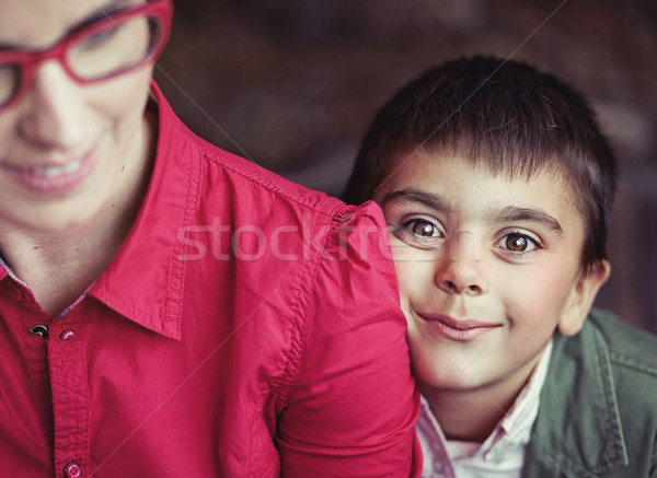 Stockfoto: Cute · jongen · groot · bruine · ogen · moeder