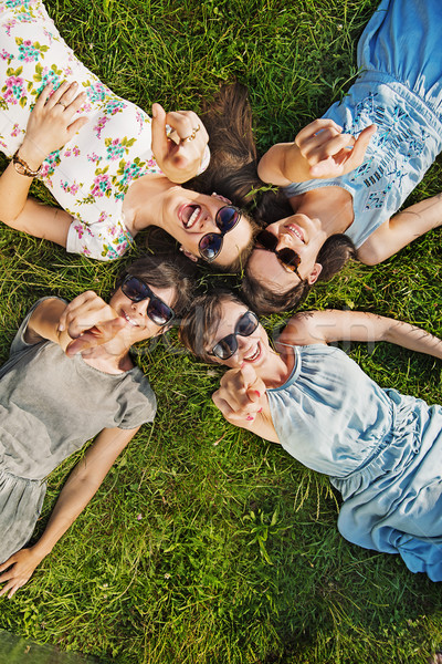 Stockfoto: Vier · gelukkig · vrouwen · modieus · zonnebril