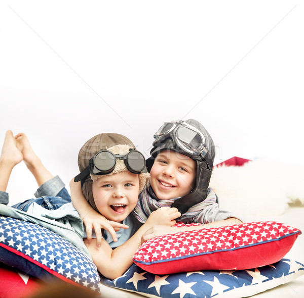 Portrait of two little pilots Stock photo © konradbak