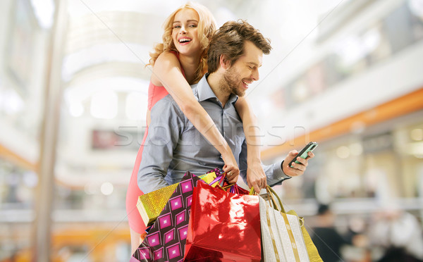 Foto stock: Encantado · casal · compras · mulher · homem