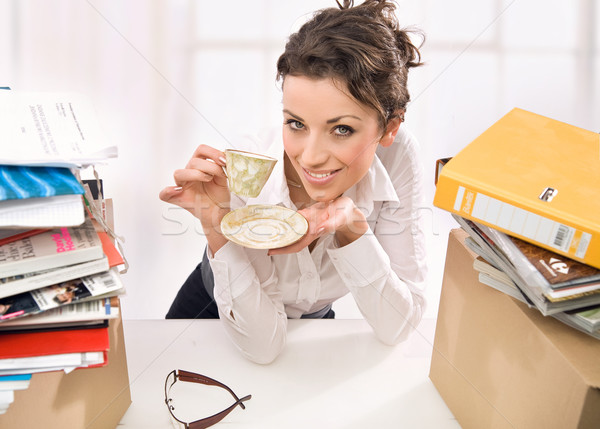 Stock foto: Sekretär · trinken · Kaffee · Büro · Mädchen · Arbeit