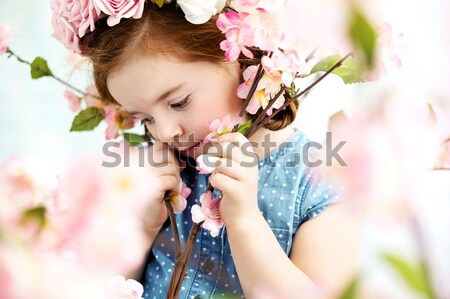 Pretty brunette lady with the colorful wreath on the head Stock photo © konradbak