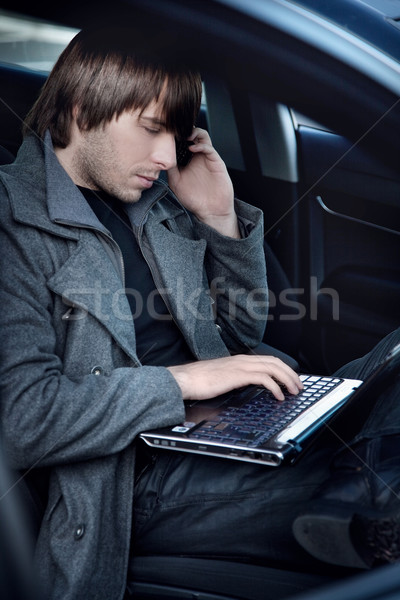 Stock foto: Eleganten · Mann · arbeiten · Auto · Büro · Arbeit