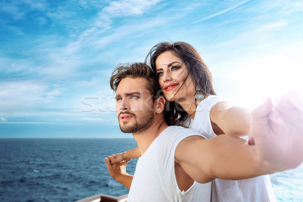 Romantic couple relaxing on the ferry Stock photo © konradbak