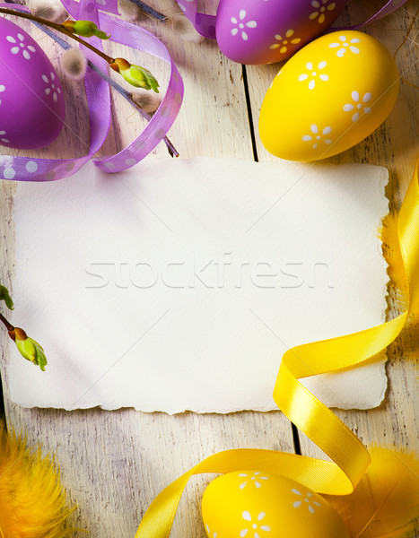 Arte Pascua tarjeta de felicitación huevos de Pascua flor papel Foto stock © Konstanttin