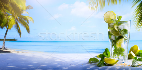 tropic summer vacation; Exotic drinks on blur tropical beach bac Stock photo © Konstanttin