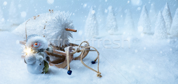 art Christmas background with Christmas tree on Santa sleigh Stock photo © Konstanttin