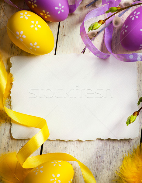 [[stock_photo]]: Art · Pâques · carte · de · vœux · œufs · de · Pâques · fleur · papier