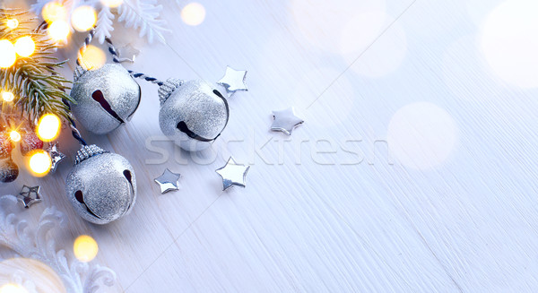 Christmas tree light; Winter Background With Frost Fir Branch  Stock photo © Konstanttin