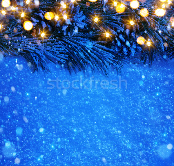 Arte azul nieve Navidad árbol de navidad luces Foto stock © Konstanttin