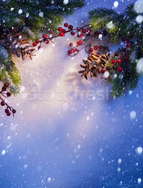 Foto stock: Arte · azul · nieve · Navidad · marco · abeto