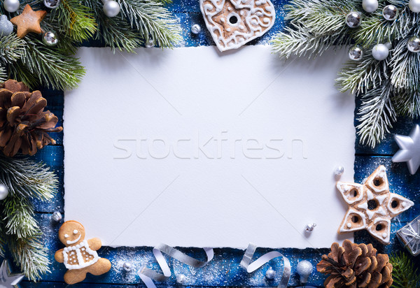 Stock photo: Christmas background with gingerbread cookies and festive decora