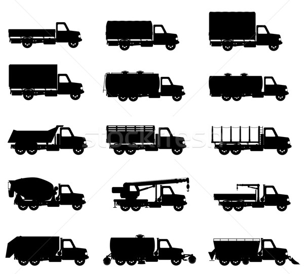 set icons trucks semi trailer black silhouette vector illustrati Stock photo © konturvid
