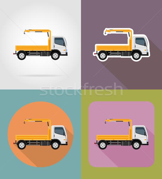 truck with a small crane for construction flat icons vector illu Stock photo © konturvid