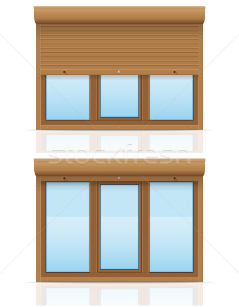 brown plastic window with rolling shutters vector illustration Stock photo © konturvid