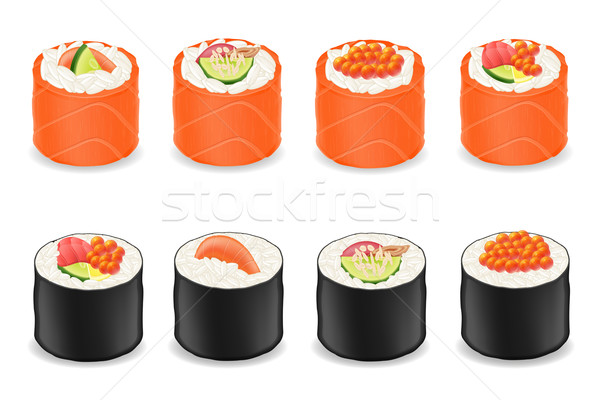 sushi rolls in red fish and seaweed nori vector illustration Stock photo © konturvid