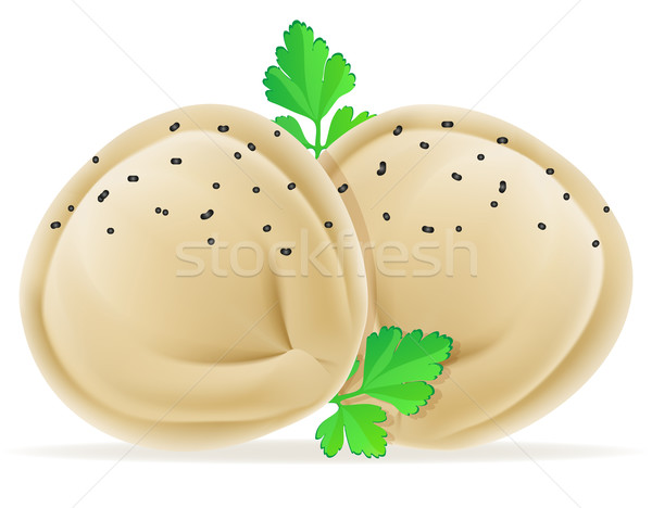 Stock photo: dumplings pelmeni of dough with a filling and greens vector illu