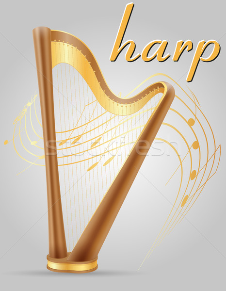 Harpa instrumente muzicale stoc izolat gri fundal Imagine de stoc © konturvid