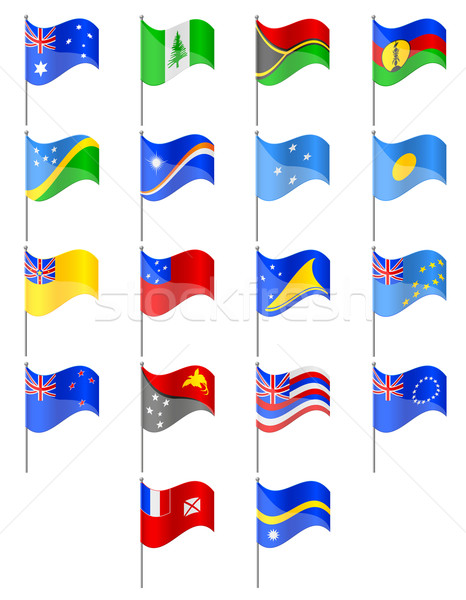 Zászlók Óceánia országok izolált fehér földgömb Stock fotó © konturvid