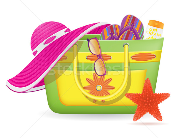 female bag with beach accessories vector illustration Stock photo © konturvid