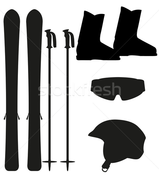 Stock photo: ski equipment icon set silhouette vector illustration