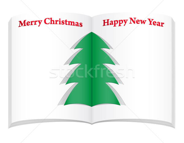 Stock photo: blank notebook with christmas and new year tree vector illustrat