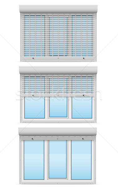 plastic window behind metal perforated rolling shutters vector i Stock photo © konturvid