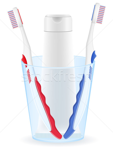 Tandenborstel tandpasta glas geïsoleerd witte gezondheid Stockfoto © konturvid