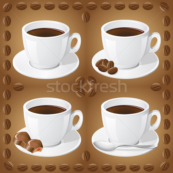 Stock photo: set of icons of cups with coffee