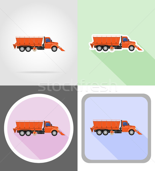 truck clearing snow and sprinkled on the road flat icons vector  Stock photo © konturvid