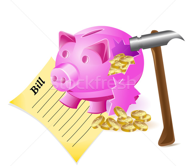 Foto stock: Roto · cerdo · martillo · proyecto · de · ley · monedas · de · oro · dinero