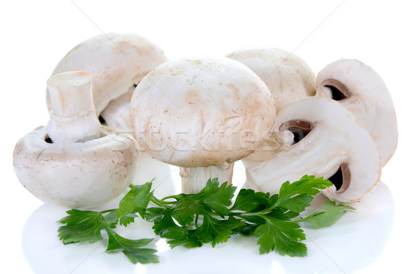 Stockfoto: Champignon · champignon · peterselie · geïsoleerd · witte · groene