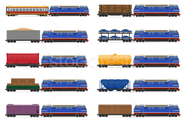 set icons railway train with locomotive and wagons vector illust Stock photo © konturvid