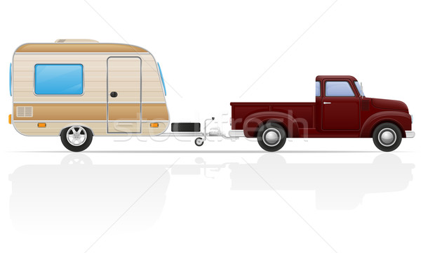 old retro car pickup with trailer vector illustration Stock photo © konturvid