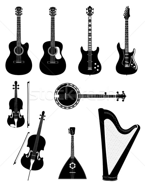 stringed musical instruments black outline silhouette stock vect Stock photo © konturvid