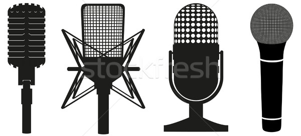 icon set of microphones black silhouette vector illustration Stock photo © konturvid