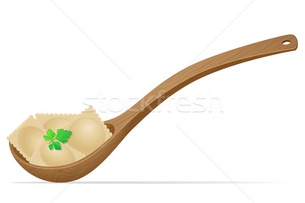 dumplings ravioli of dough with a filling and greens in the spoo Stock photo © konturvid