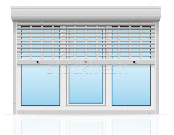 plastic window behind metal perforated rolling shutters vector i Stock photo © konturvid