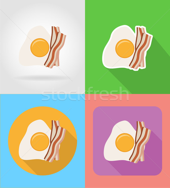 fried egg and bacon fast food flat icons with the shadow vector  Stock photo © konturvid