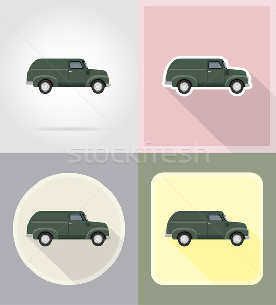 old retro car pickup flat icons vector illustration isolated Stock photo © konturvid