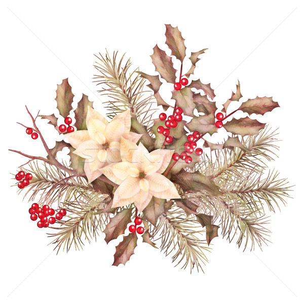 Stock photo: Christmas retro watercolor decorative composition