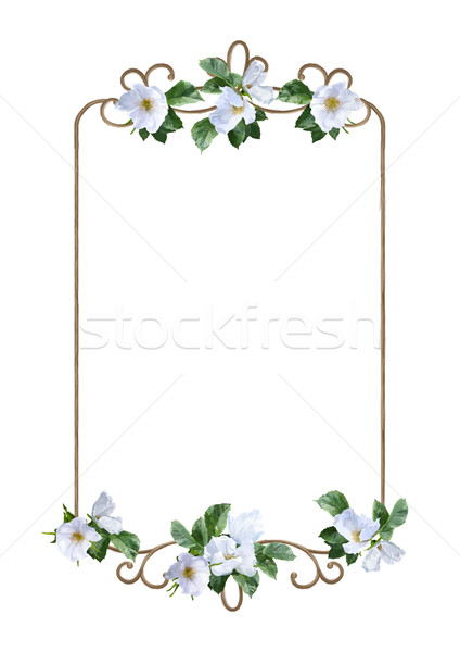 Stock fotó: Vízfesték · esküvői · meghívó · kártya · dekoratív · fehér · nyári · virágok