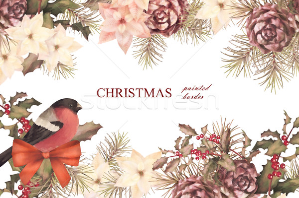 Noël rétro couleur pour aquarelle décoratif cadre oiseau Photo stock © kostins