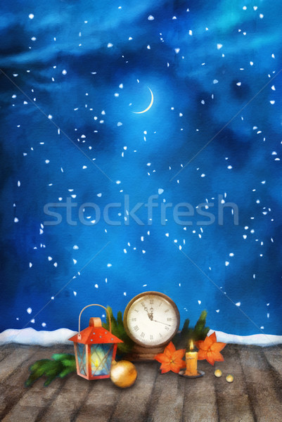 Christmas Night Watercolor Background Stock photo © kostins