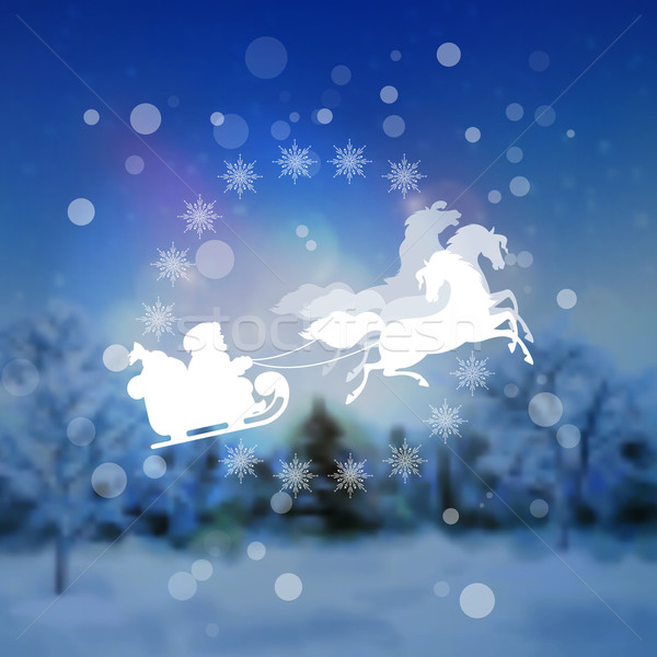 Santa Riding Sleigh Christmas Background Stock photo © kostins
