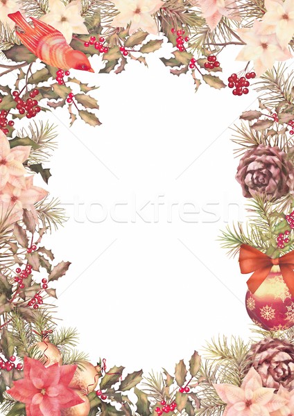 Foto stock: Navidad · vintage · marco · acuarela · decorativo · vacaciones